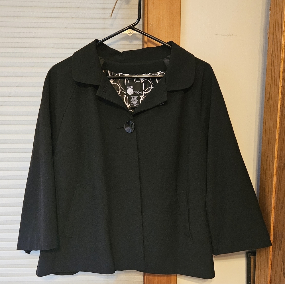 First Option Y2K Cape Suit Jacket Cropped Sleeves Black Size 14